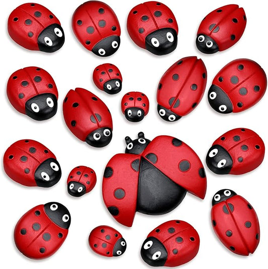 Gerrii 18 Pcs Small Resin Ladybugs Garden Decor Stones Holiday Ladybug Garden Yard Decorations Outdoor 4 Size Ladybug Mom Gifts Lady Bugs Yard Decorations
