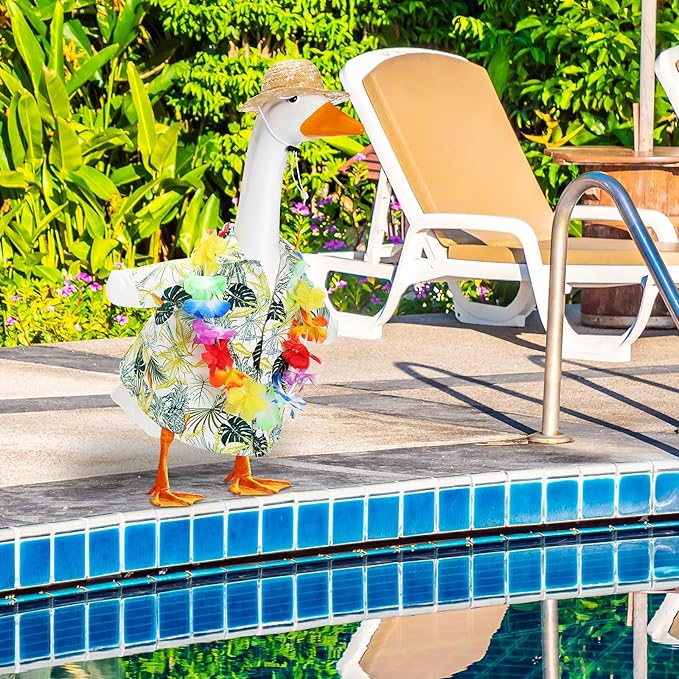 Goose Outfit Lawn Goose Porch Clothing Outfits for Yard Summer Luau 23'' Lawn Outdoor Decoration(Fresh Style)