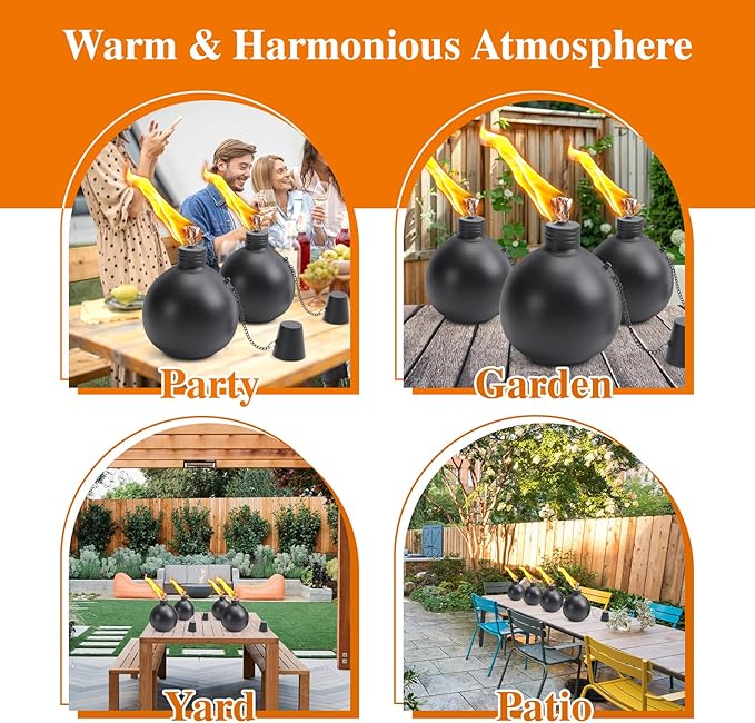 4 Pack Citronella Tabletop Torches, 25 oz Table Top Torches for Outdoor, Metal Oil Burner Candles, Garden Torches with Fiberglass Wick for Yard, Patio, Deck, Garden, Party, Landscape.