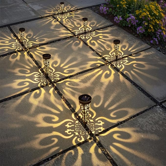 Go2garden 6Pcs Solar Lights Outdoor Garden Decor Gifts for Women Mom,Yard Decorations, Conical Garden Stakes for Patio, Lawn, Pathway, Landscape Lights Mothers' Day Birthday Gifts for Men(Black)