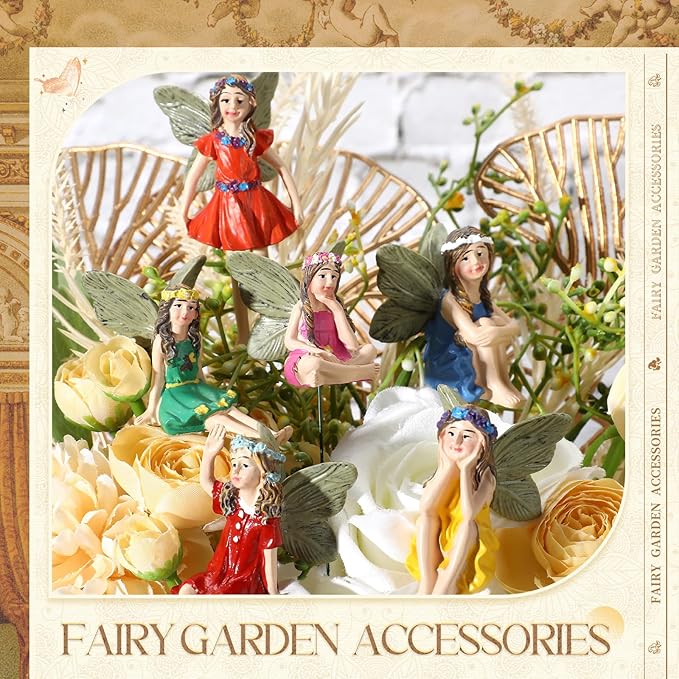 Bucherry 12 Pieces Garden Mini Fairies Figurines Miniature Fairy Sculpture Decoration Tiny Garden Accessories for Home Outdoor Yard Lawn Flower Pot Decor(Bright)
