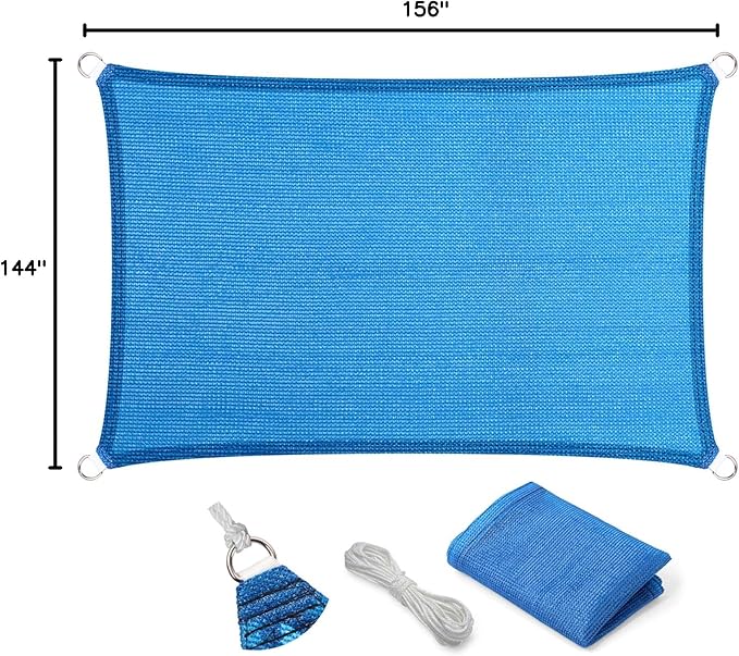 Eden's Decor Straight Flat-Edged Sun Shade Sail Rectangular 12' x 13' Blue UV-Blocking Outdoor Canopy Fabric Cloth Awning for Pergola Patio Garden Backyard Custom Size