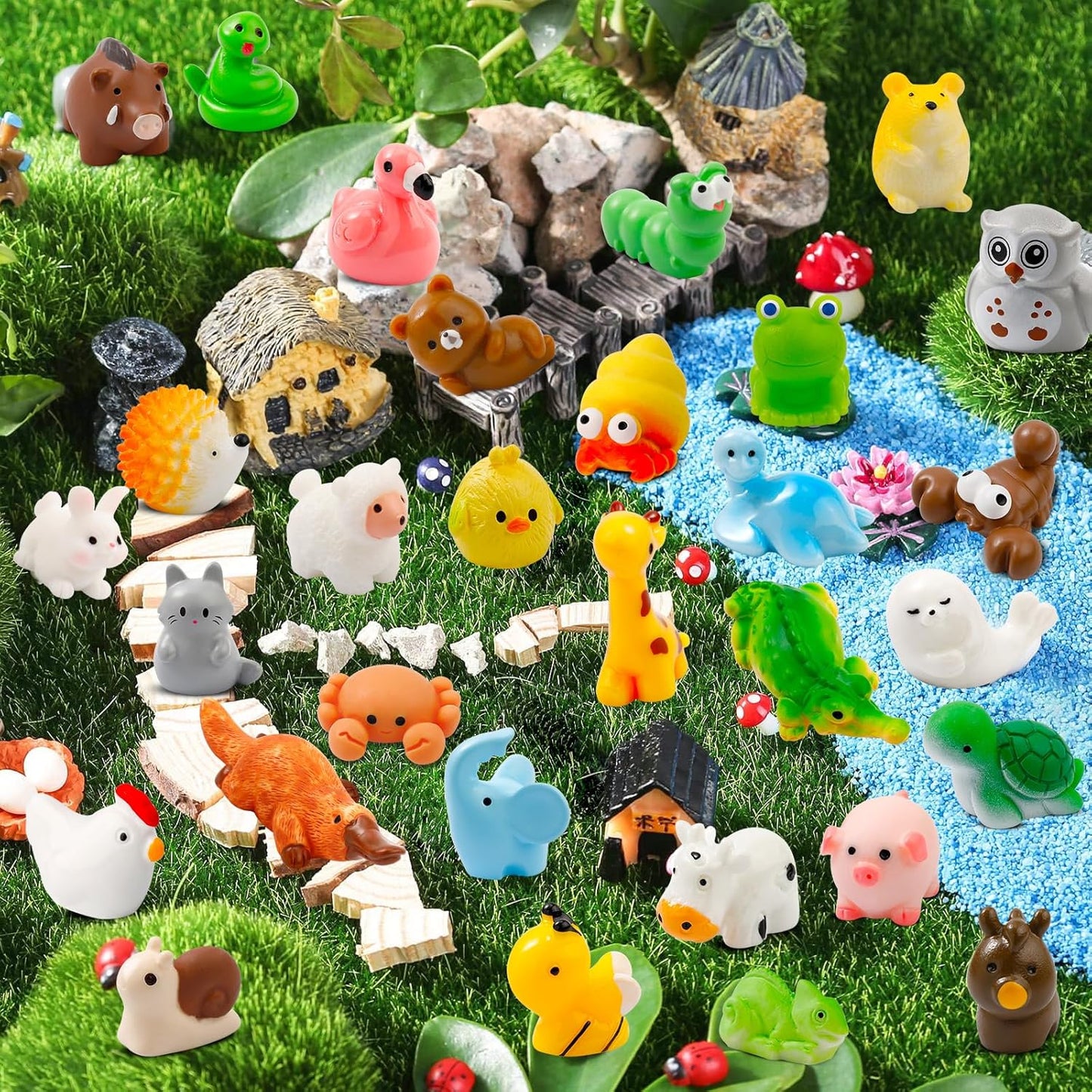 42 Pcs Mini Resin Animals 42 Styles Resin Animals Figurines Bulk for Fairy Garden Miniature Dollhouse Accessories Hide Crafts Decor
