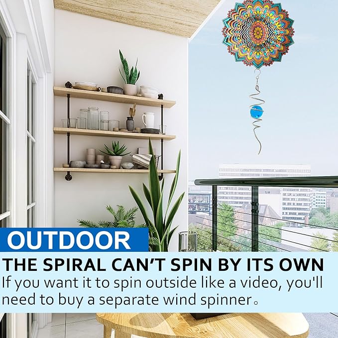 Gazing Ball Spiral Tail Wind Spinner,Decorative Wind Spinner 11inch Tail and 2 inch Glass Orb. Indoor Outdoor Wind Spinner Tail Sun Catcher Garden Decoration-13 inch Height(Blue)