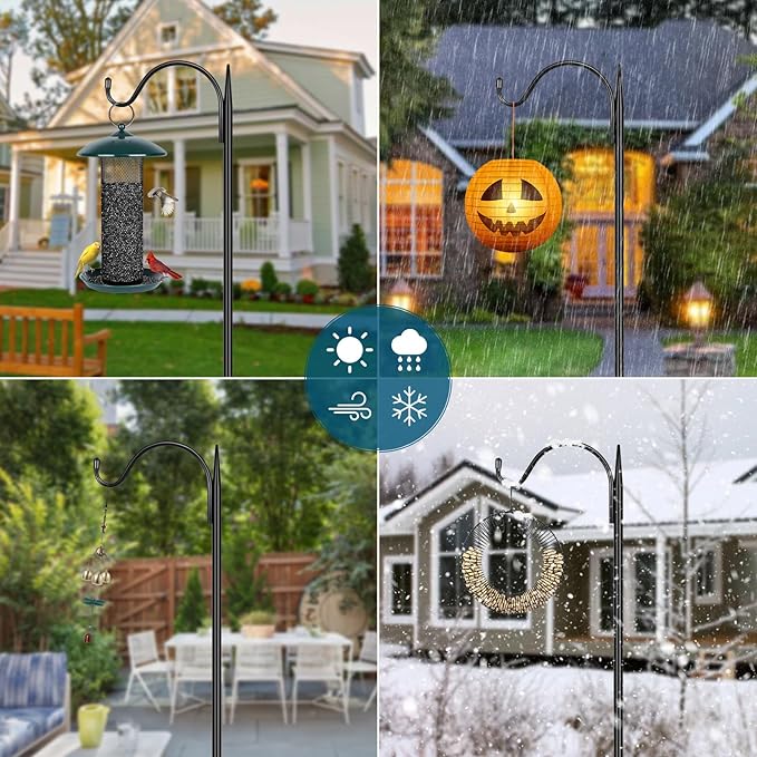 Gtongoko Adjustable 47 inch Shepherds Hooks for Outdoor Bird Feeder with 5 Prongs, Bird Feeder Pole Garden Hooks for Hanging Lanterns, Plants Baskets, Hummingbird Feeders, 2 Pack