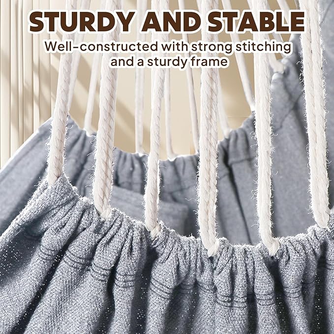 Chihee Hammock Chair Hanging Swing 2 Pillows Included,Strong Webbing Straps and Hooks for Easy Hanging Soft Cotton Hanging Chair Side Pocket Tassel Chair Comfort Indoor Outdoor Light Grey