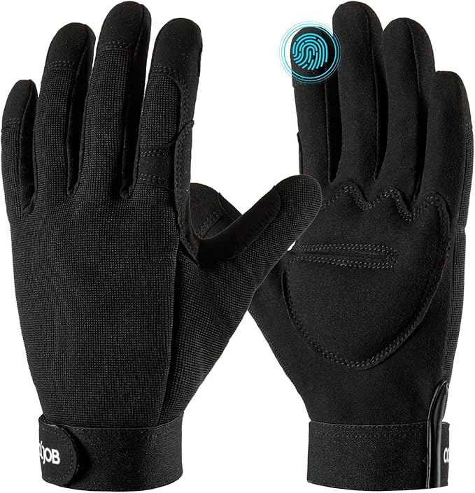 COOLJOB Thorn Proof Garden Gloves with Touchscreen Fingers for Men, Rose Pruning Work Gloves with Palm Cushion for Gardener, Farmer and Landscaper (Black 1 Pair Large)