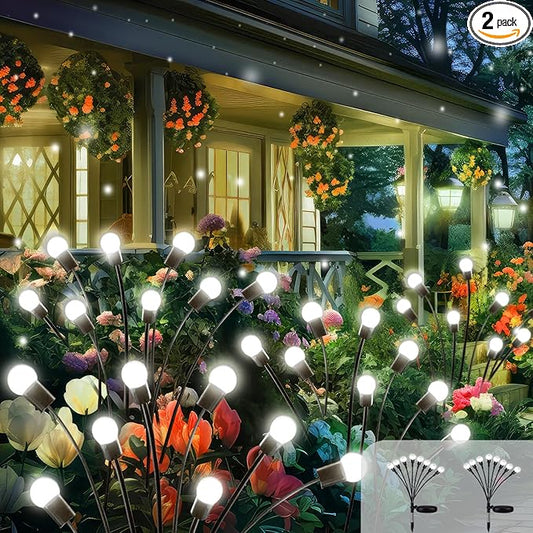 2025 Solar Lights Outdoor Waterproof, 2 Pack Solar Garden Lights, Solar Firefly Lights Outdoor Waterproof, Solar Twinkle Swaying Fairy Light for Yard Patio Pathway Garden Decoration (Cool White)