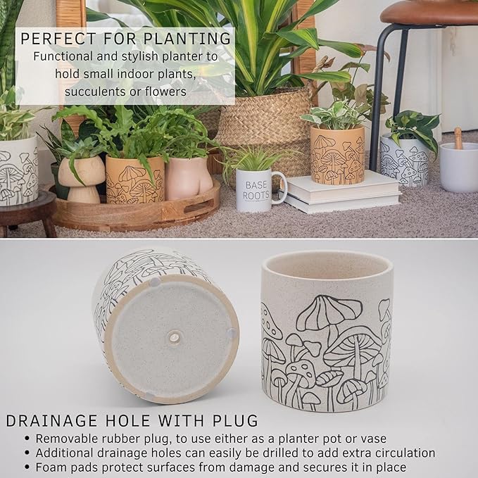 BASE ROOTS Mushroom Planter, Speckled White, Indoor/Outdoor, Holds Small Plants
