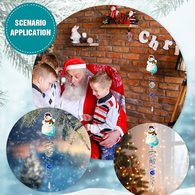 FONMY Snowman Gazing Ball Spiral Decorative Wind Spinner Sun Catcher Rainbow Maker Silver Spiral W/ K9 Crystal Ball Christmas Tree Hanging Ornament Indoor Outdoor Garden Decor. -22 inch H