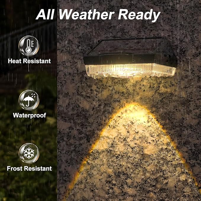 Ellasay Solar Powered Lights for Fence: 10 Lighting Modes with RGB - Waterproof IP65 - Bright Lens LED for Outdoor Wall Garden Deck Patio Porch Yard Pool 16 Pack