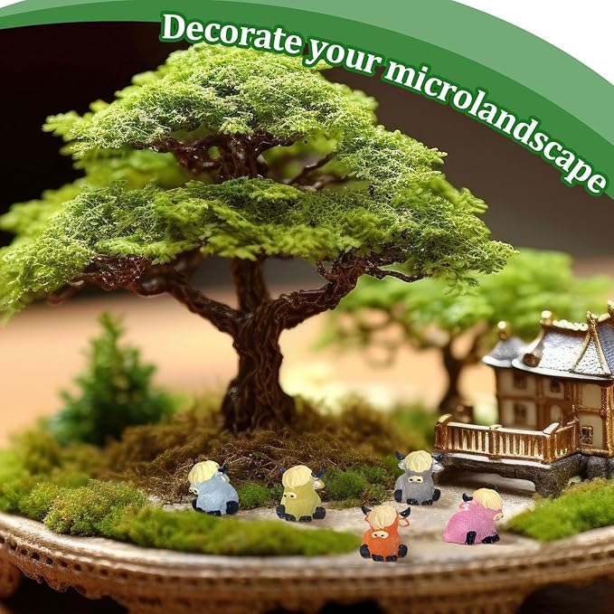50 Pcs Luminous Mini Highland Cow Figurines Resin Miniature Highlandcow Statues Tiny Cows Miniatures Glow in The Dark for Dollhouse Micro Landscape DIY Home Outdoor Party Decor