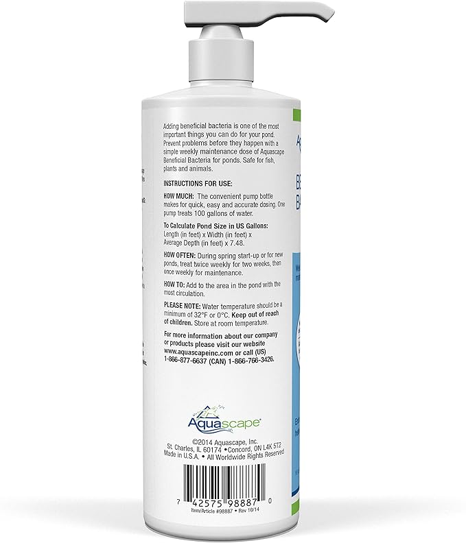 Aquascape Liquid Beneficial Bacteria for Pond and Water Features, 16-Ounce, Easy Pump Top Bottle | 98887
