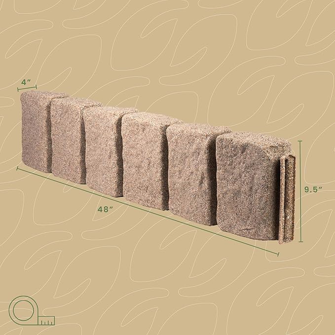 Beuta Landscape Edging | Garden Edging Border | Faux Stone Block XL for Lawn Edging, Flower Beds & Yard Edging – 40 Pack | Each Section Has 6 Blocks 48" L x 4" W x 9.5" H | 120 Spikes | Sandstone
