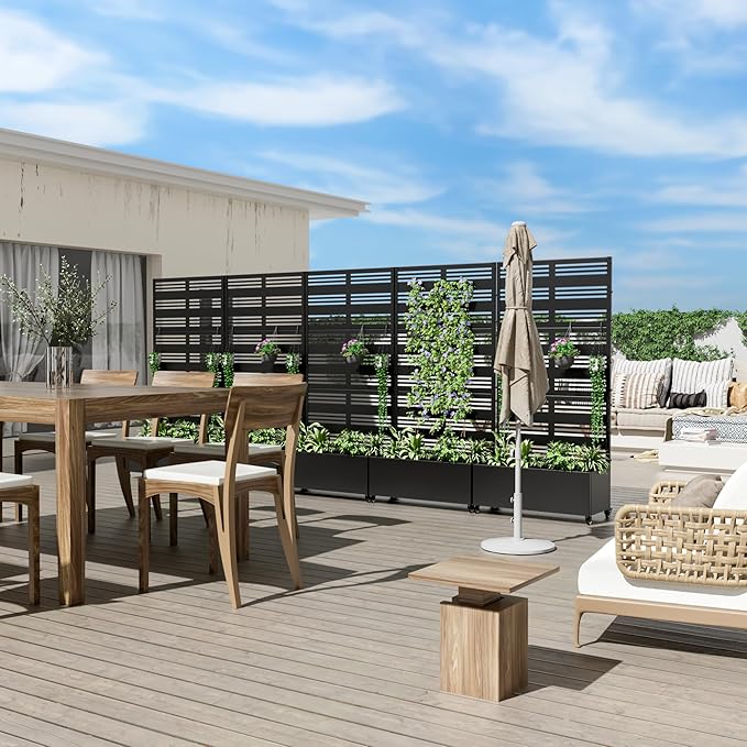 Casaphoria Metal Raised Garden Bed with Trellis and Wheels, 72"x35"x16" Planter Box for Climbing Plants, Vegetables & Vines, Features Drainage Holes and Privacy Screen (Black-Harold)