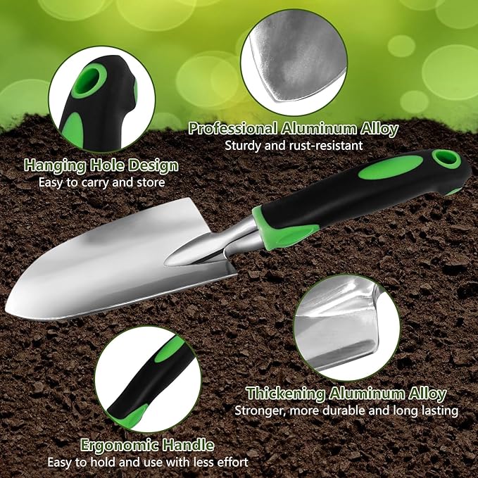 Garden Hand Tools Set,3PCS Aluminum Heavy Duty Gardening Tool Set,Weeding Tools Gardening,Soil Scoop,Hand Rake,Weeder,Non-Slip Rubber Grip, Ideal for transplanting, Weeding, Digging and Planting