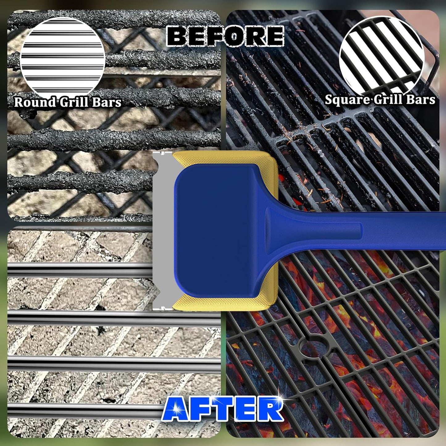 Grill Brush Bristle-Free with Replaceable Heat Resistant Kevlar Head Multi-Function Scraper BBQ Grilling Accessories, BBQ Grill Brush for Outdoor Grill, Heavy-Duty for Weber Grill Cleaner Accessories