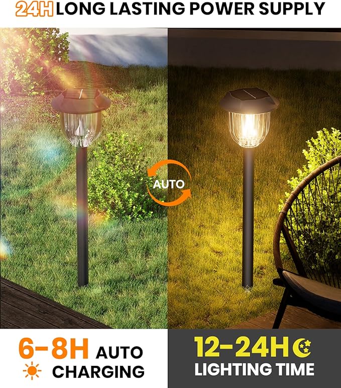 AOSEA Bright 10 Pack Solar Lights Outdoor IP65 Waterproof,LED Solar Lights for Outside,Landscape Lighting,Garden Decorative for Yard,Patio,Landscape,Pathway,Sidewalk,Driveway,Lawn (Warm)