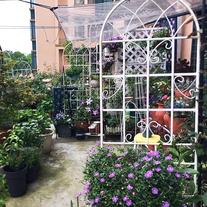 4 Pack Metal Garden Trellis 71" Fence Rustproof Garden Trellis for Climbing Plants Support Roses Flower Outdoor Lawn, Cream White