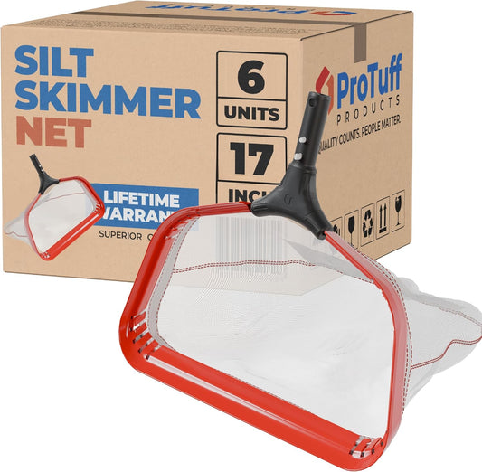 ProTuff 17” Silt Net Pool Skimmers for PROS – 6 Pack – “490 Promise” Unlimited, Unconditional Replacement - Ultra-Durable Ultra-Fine Net for Silt – Heavy-Duty Aluminum Frame & EZ-Clip Pole Attachment