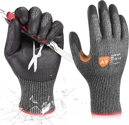 Donfri A9 Cut Resistant Work Gloves for Men - Steel + HPPE Hybrid Safety Gloves for Men, ANSI Cut Level 9 Protection Flexible for Metal Glass Wood Construction Fishing
