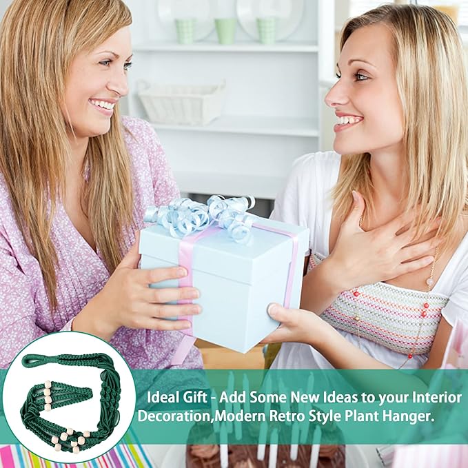 Augshy Macrame Plant Hangers Dark Green Hanging Planters for Indoor Outdoor Home Decor, Hanging Plant Holder No Tassels Set of 2 with 4 Hooks