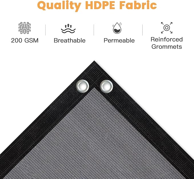 VICLLAX Shade Fabric Sun Shade Cloth with Every 2 FT Grommets for Patio Garden Pergola Cover Canopy 18x18 FT, Grey