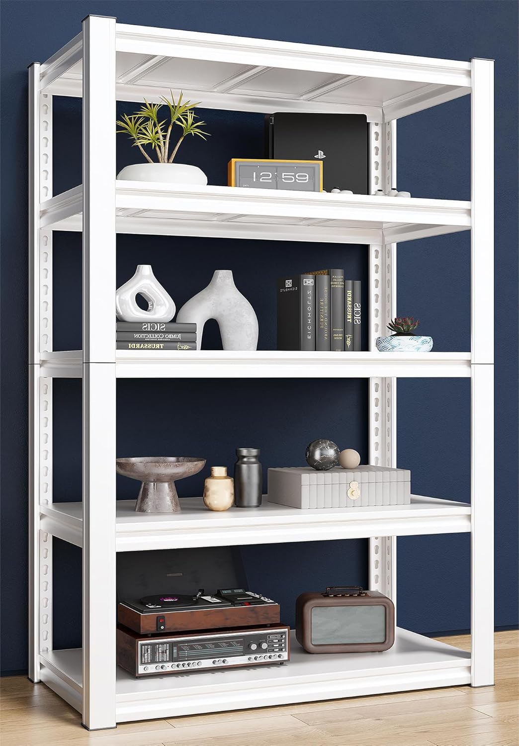 Raybee 72''H Garage Shelving Heavy Duty Storage Shelves Load 2010LBS Adjustable 5 Tier Metal Shelving White Garage Sheves Pantry Shelf for Kitchen Closet 72''H*31.7''W*16.3''D