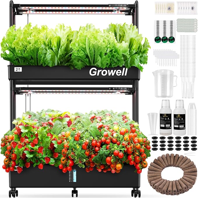 Growell Large Hydroponics Growing System Kit, 60 Pods Vertical Hydroponic Garden with 2 Light Modes Grow Light, Auto Circulating Water System, 32L Indoor Gardening System for Herb Vegetable Fruit