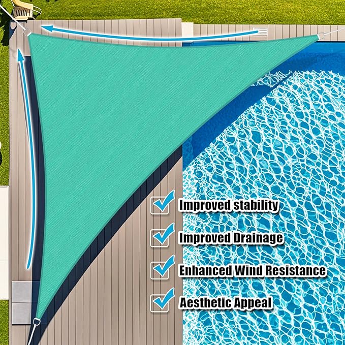 Amagenix Sun Shade Sail 7'X10'X12' Curved Edge Outdoor Shade Canopy Turquoise Breathable 95% UV Block Shade Cloth for Patio Garden Backyard (We Make Custom Size)