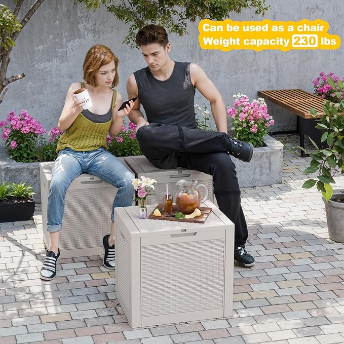 31 Gallon Outdoor Storage Box – Waterproof Deck Box for Garden & Patio,Light Brown