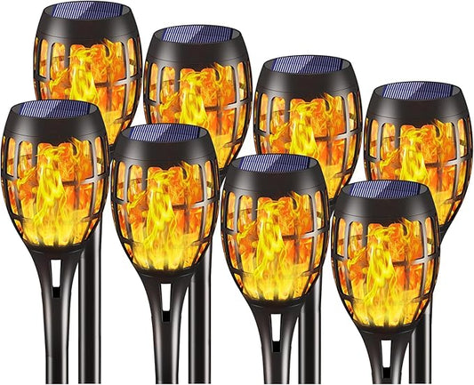 8 Pack Led Solar Torch Light with Flickering Flame Outdoor Waterproof Solar Flame Torch Garden Lights for Outside Yard Pathway Decoration