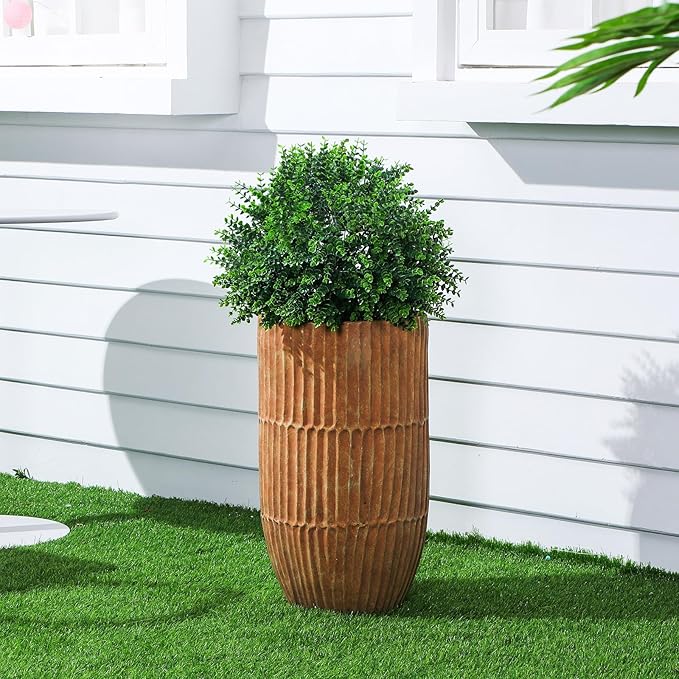 Yunlly 10 Pcs 18 Inch Artificial Boxwood Ball Topiary Tree Fake Outdoor Plants Bush, UV Resistance Faux Shrubs with Spike Realistic Greenery Potted for Indoor Garden Yard Porch Patio Decor (Green)