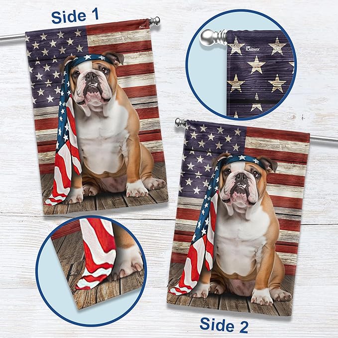 FLAGWIX English Bulldog House Flags, Dog Decor American Flag - 4th of July Decorations for Home, Yard, House Flag 30x40 - Patriotic Dog Decor, Double Sided, Heavy Duty Canvas Flag Indoor Outdoor