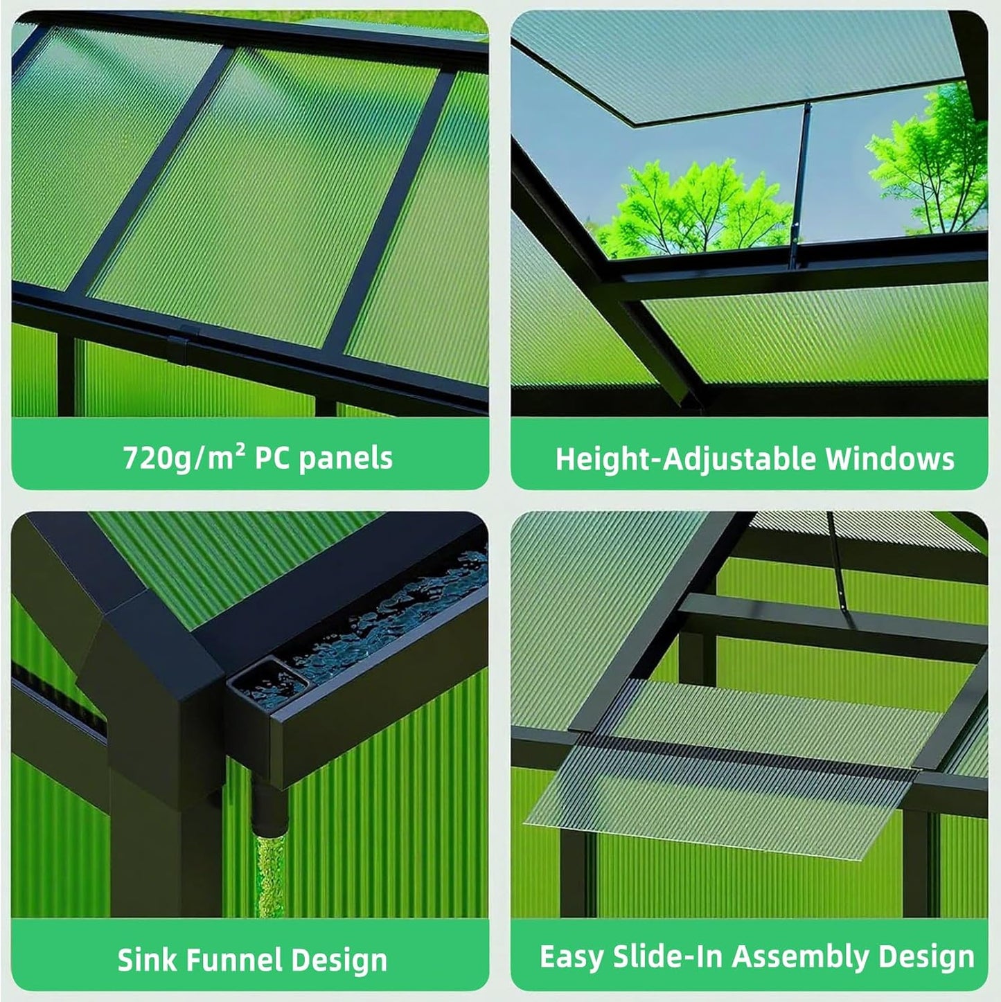 8x10 FT Outdoor Walk-in Greenhouse with Durable polyethylene Cover, Lockable Door, Adjustable roof Vent, and Ground Anchors. A Large, Sturdy Backyard Greenhouse Ideal for Patio, Lawn, and Gardening.