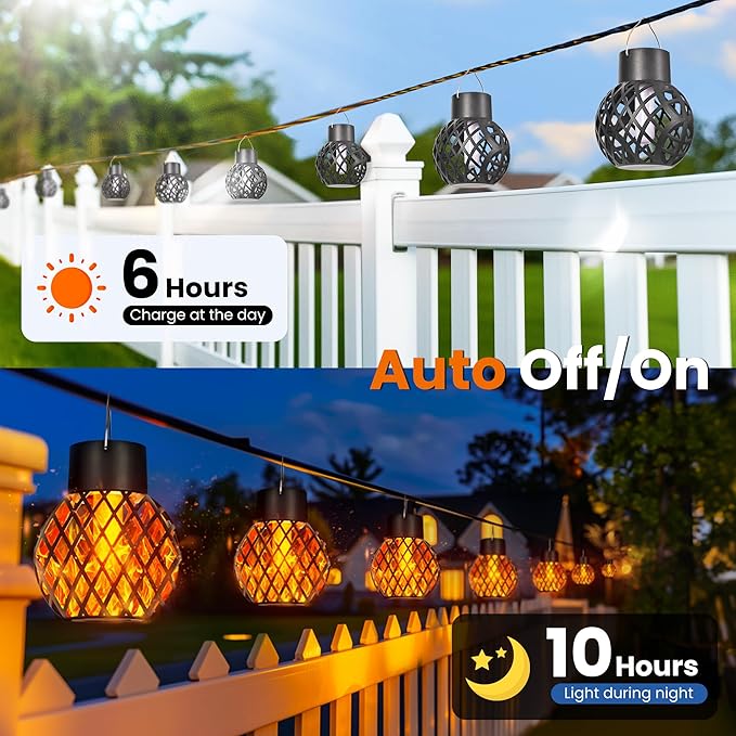 GIGALUMI Solar Lights Outdoor Waterproof,4 Pack Solar Hanging Lights with Flickering Flame,Outdoor Solar Lights for Yard,Patio,Tree,Camping,Christmas Decoration,New Upgraded Larger Lanterns