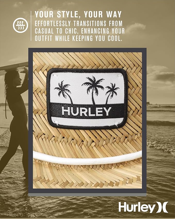 Hurley Women's Straw Hats - Real Straw Hat Medium Brim and Adjustable Chin Strap