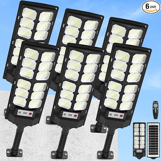 Solar Lights Outdoor Waterproof, 6500K 13000LM LED Dusk to Dawn Solar Street Light, Solar-Powered Flood Lights with Motion Sensor and Remote Control, Solares Parking Lot Light for Yard Walkway, 6-Pack