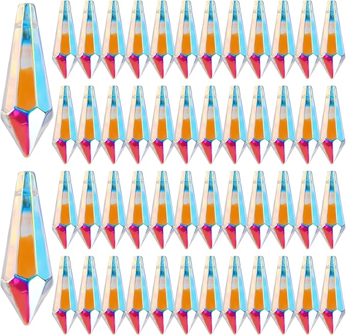 50pcs 38mm Suncatcher Crystal Icicle Prisms Pendant, Icicle Chandelier Crystals Pendants Drops Lamp Candle Holders Curtain DIY Parts Sun Catcher(AB Colors)