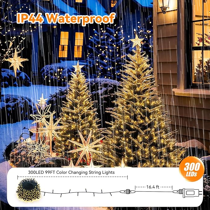 LitHome 99ft 300Led Color Changing String Lights with Remote,35 Colors RGB Christmas Lights with Timer,Dimmable Led String Light Outdoor,Xmas Tree Light Indoor Plug in for Halloween Fall Party Decor