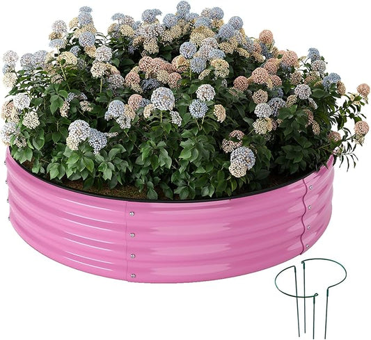 Galvanized Metal Planter Round Raised Garden Bed Kit for Gardening Outdoor，2x2x1ft Grow Garden Box Raised Flower Bed，Round Galvanized Planter Outdoor Metal Fire Pit Ring