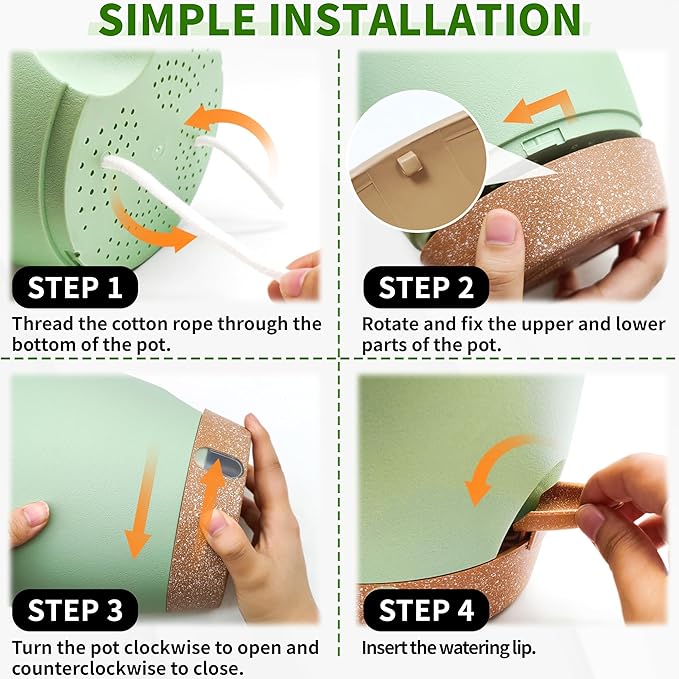 12/10/9/8 inch Self Watering Pots with Visual Water Window, Extra Large Self Watering Plant Pot with Drainage Holes and Saucers, Green Flower Pots for Indoor Plants