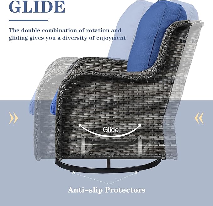 4 Pieces Patio Furniture Sets, Wicker Patio Swivel Glider Chair with Ottomans, Outdoor Furniture Set for Outside Porch, Deck, Balcony, Garden