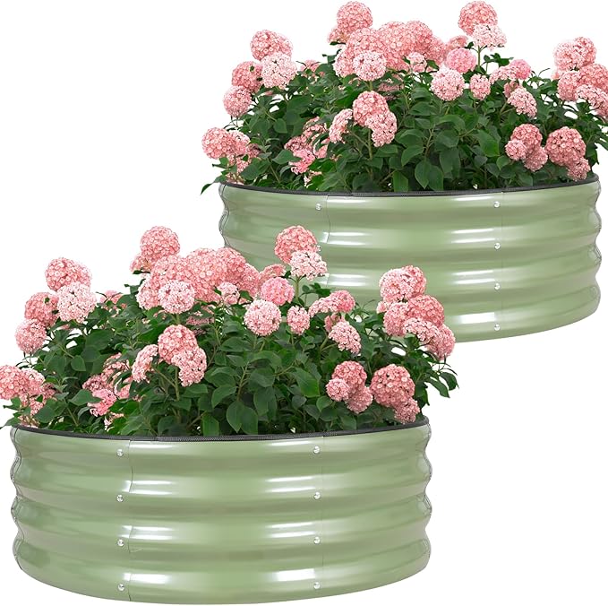 Galvanized Round Raised Garden Bed Outdoor-2Pack Raised Beds for Gardening| Metal Planter Box 3x3x1FT, Green