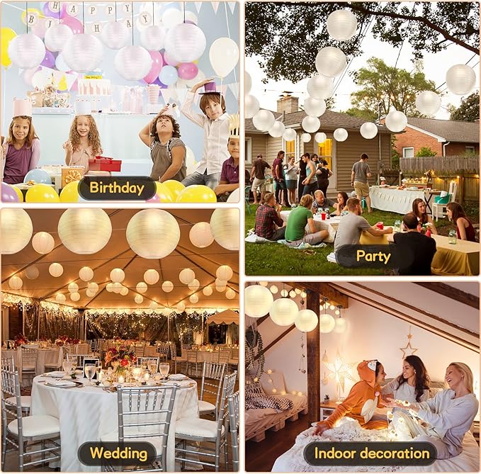 20 Pack White Outdoor Silk Lanterns Decorative, 10inch Waterprooof Outside Indoor Chinese Hanging Round Lanterns for Weddings, Birthdays, Parties Decoration (White)