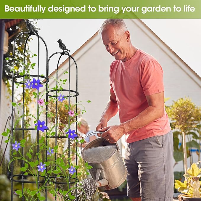 2 Pcs Garden Trellis for Climbing Plants, 6 Ft Rustproof Metal Pipe with Heavy Duty Plastic Coated, Garden Outdoor Indoor Potted Plant Support, Obelisk Garden Trellis for Climbing Vine