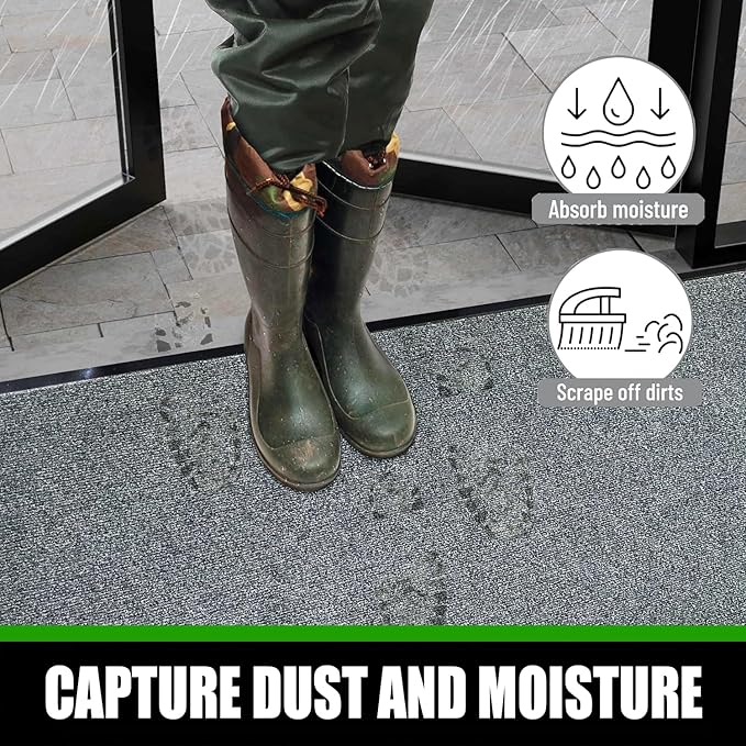 Commercial Grade Entrance Mat 3x4Ft Brush Step Entrance Rug with Striped Pattern&Rubber Border Indoor Outdoor Low Profile Rubber Entry Carpet Mat for Hallway,Home,High Traffic Area