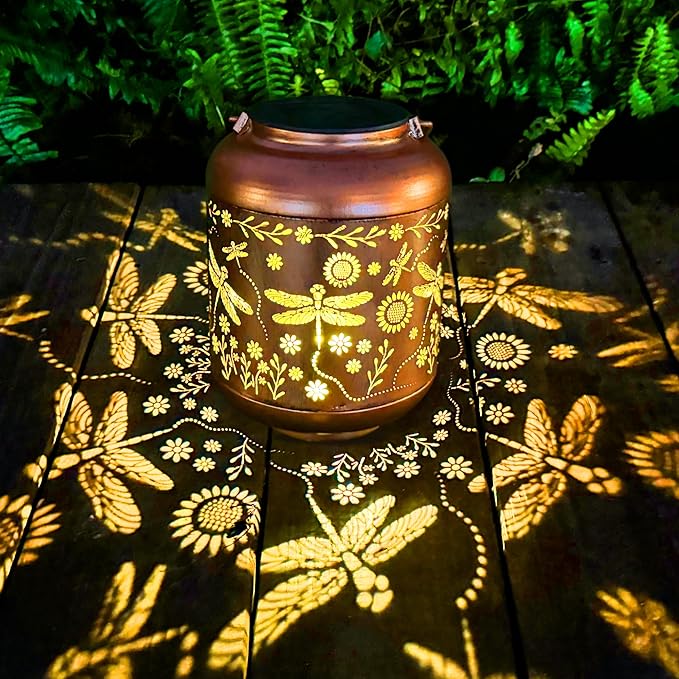 Solar Lanterns Outdoor, Waterproof Hanging Solar Lantern Garden Decor, Solar Lights for Backyard Porch Patio Table Yard Balcony Lawn Pathway, Dragonfly Gifts for Women Grandma Mom