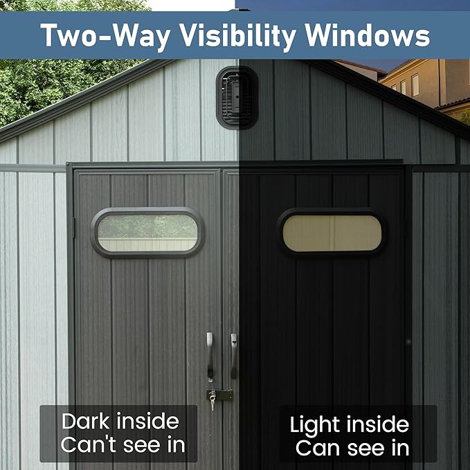 Domi 6x6 FT Outdoor Resin Storage Shed, All-Weather Double-Wall Storage Building for Backyard, Garden, Lawn Tools, Mower, Bike & Pool Equipment, Lockable Doors, Ventilated Roof, Grey