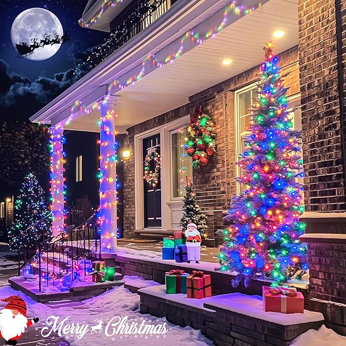 JMEXSUSS 400 LED Christmas Tree Lights Plug in with Remote, 132ft Multicolor Christmas Lights Outdoor Waterproof, 8 Modes Mini String Lights for Patio Yard Party Decorations, EXS-S-0400-R